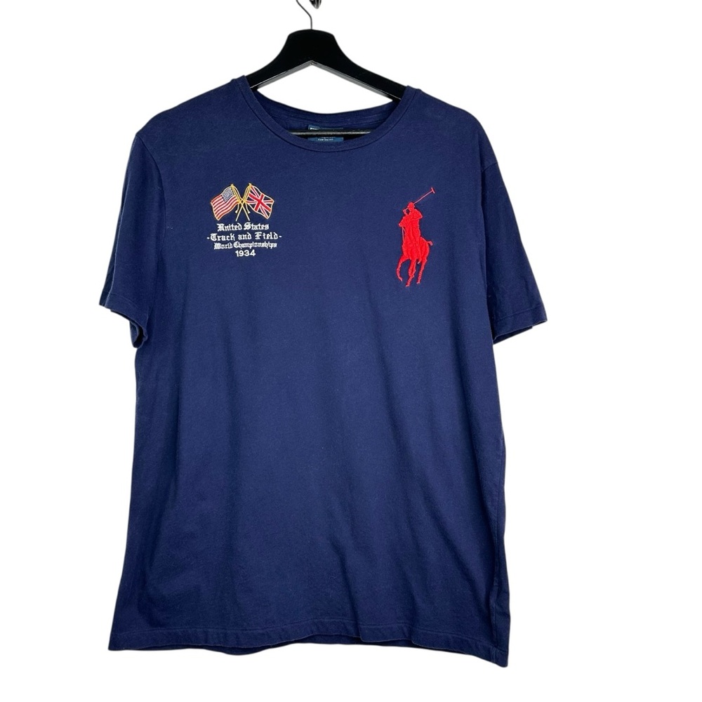 Vintage Polo Ralph Lauren Track & Field #12 Blue T-shirt Big Pony Chief Keefe L